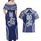 Bulldogs Rugby Custom Couples Matching Off Shoulder Maxi Dress and Hawaiian Shirt Go Berries With Polynesian Style