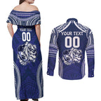 Bulldogs Rugby Custom Couples Matching Off Shoulder Maxi Dress and Long Sleeve Button Shirt Go Berries With Polynesian Style