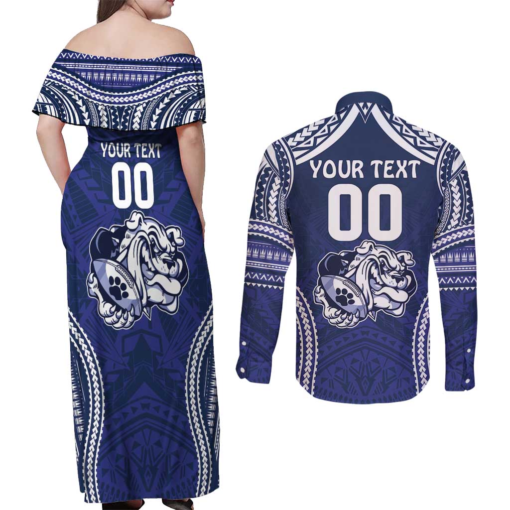 Bulldogs Rugby Custom Couples Matching Off Shoulder Maxi Dress and Long Sleeve Button Shirt Go Berries With Polynesian Style