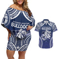 Bulldogs Rugby Custom Couples Matching Off Shoulder Short Dress and Hawaiian Shirt Go Berries With Polynesian Style