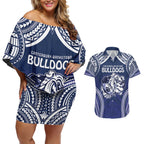 Bulldogs Rugby Custom Couples Matching Off Shoulder Short Dress and Hawaiian Shirt Go Berries With Polynesian Style