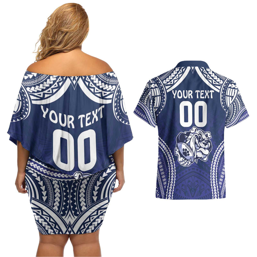 Bulldogs Rugby Custom Couples Matching Off Shoulder Short Dress and Hawaiian Shirt Go Berries With Polynesian Style