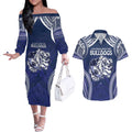 Bulldogs Rugby Custom Couples Matching Off The Shoulder Long Sleeve Dress and Hawaiian Shirt Go Berries With Polynesian Style