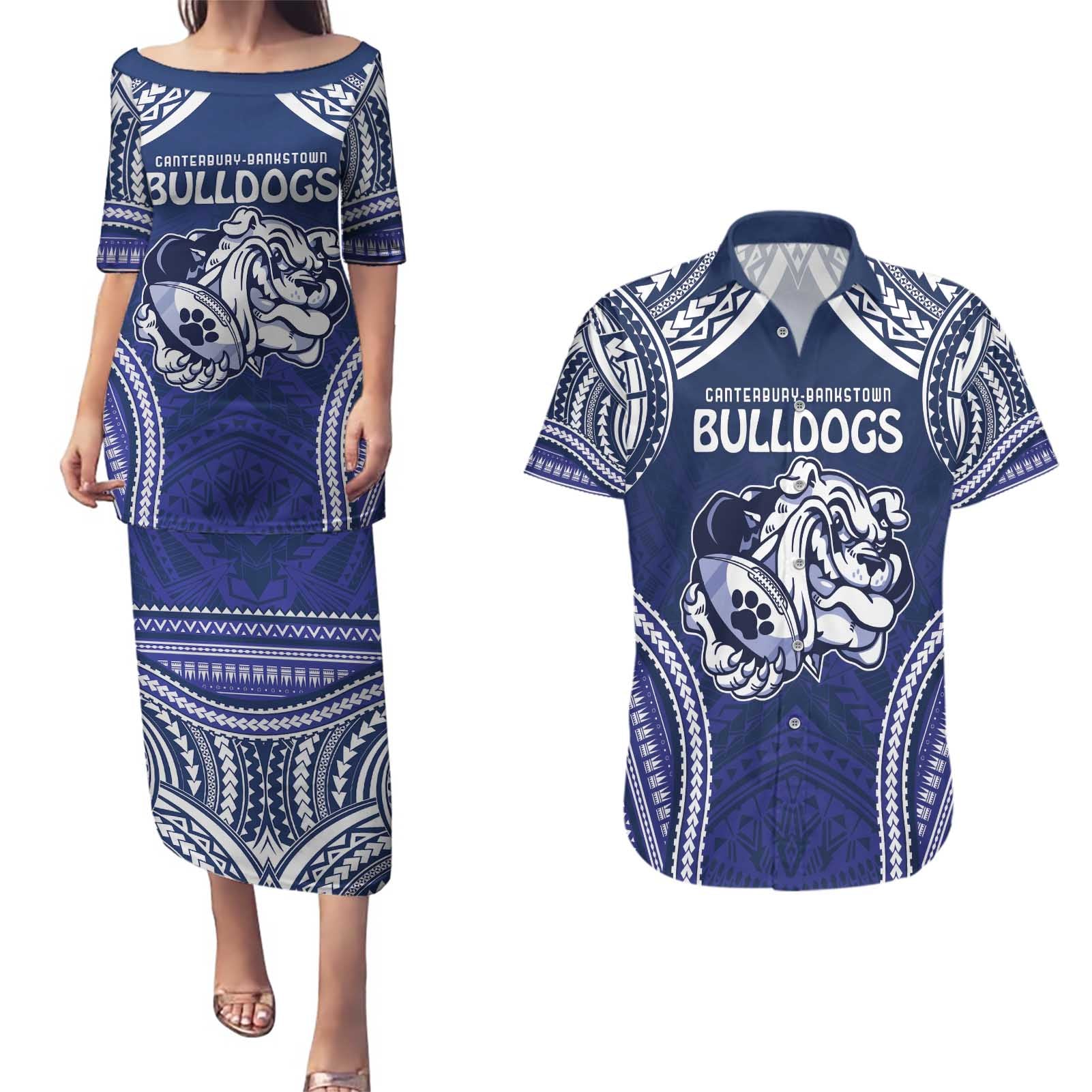 Bulldogs Rugby Custom Couples Matching Puletasi and Hawaiian Shirt Go Berries With Polynesian Style
