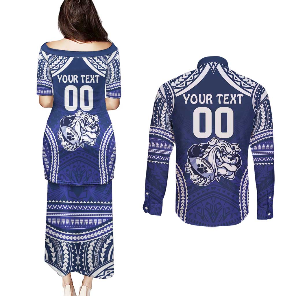 Bulldogs Rugby Custom Couples Matching Puletasi and Long Sleeve Button Shirt Go Berries With Polynesian Style