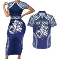 Bulldogs Rugby Custom Couples Matching Short Sleeve Bodycon Dress and Hawaiian Shirt Go Berries With Polynesian Style