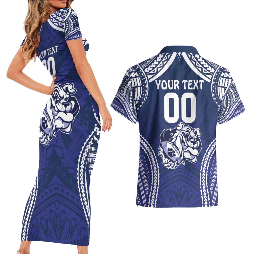 Bulldogs Rugby Custom Couples Matching Short Sleeve Bodycon Dress and Hawaiian Shirt Go Berries With Polynesian Style