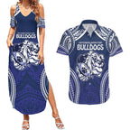 Bulldogs Rugby Custom Couples Matching Summer Maxi Dress and Hawaiian Shirt Go Berries With Polynesian Style