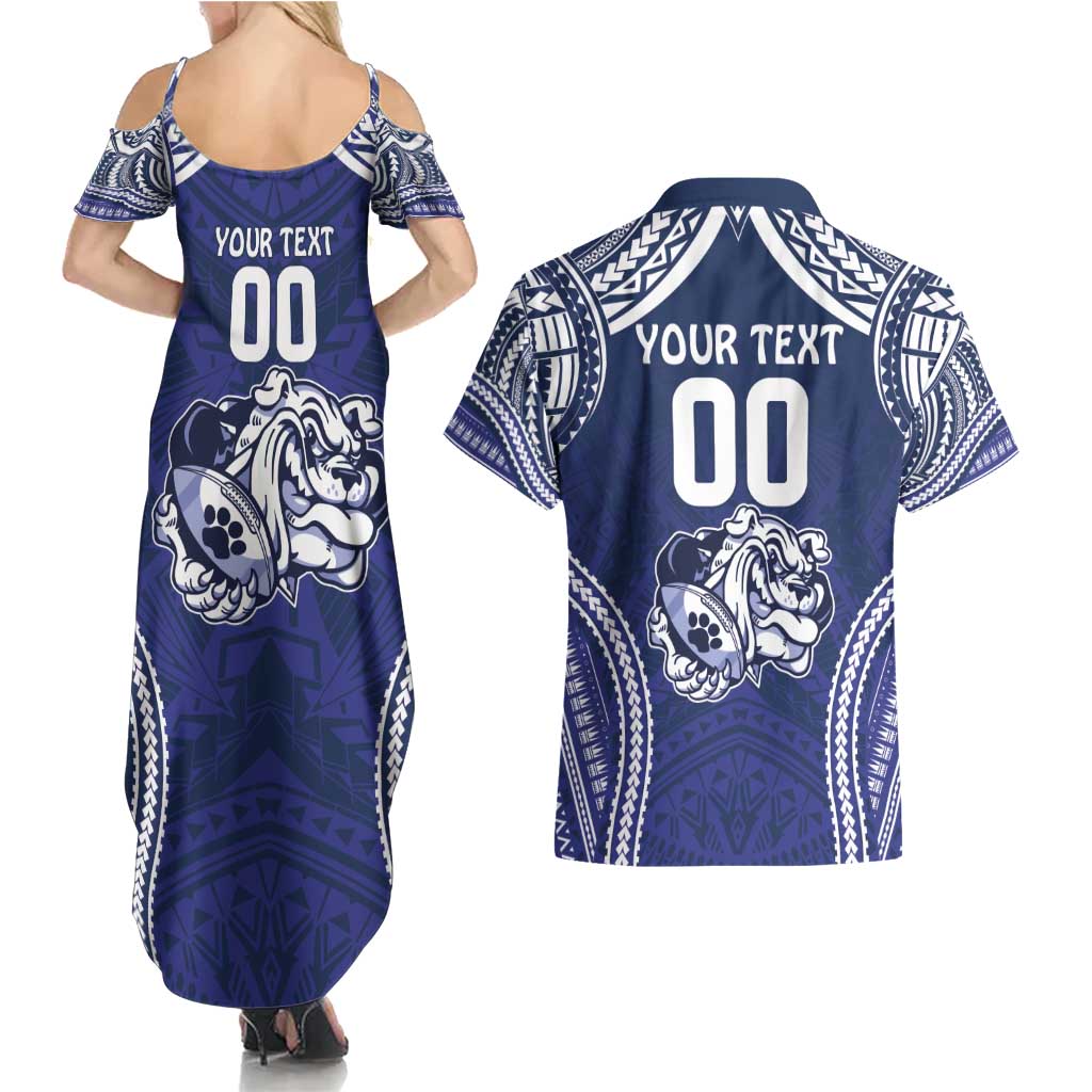 Bulldogs Rugby Custom Couples Matching Summer Maxi Dress and Hawaiian Shirt Go Berries With Polynesian Style