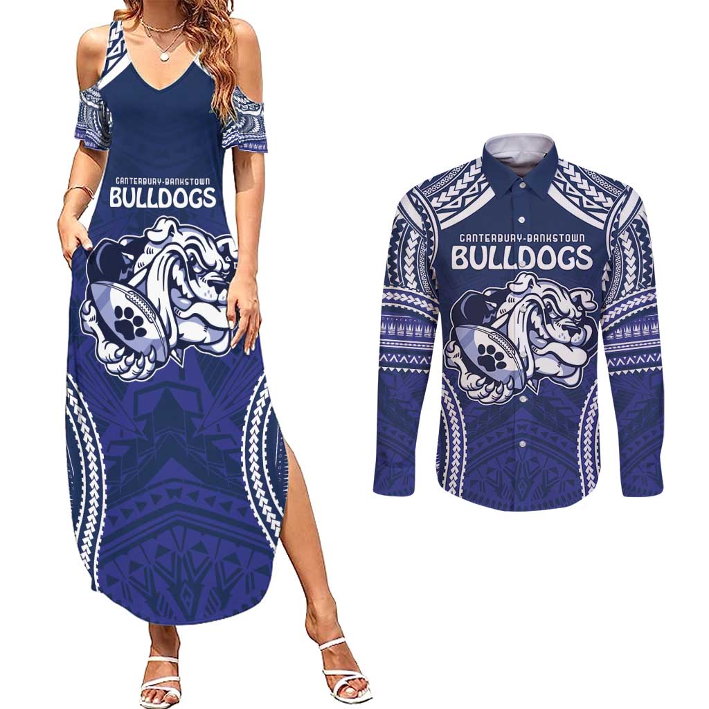Bulldogs Rugby Custom Couples Matching Summer Maxi Dress and Long Sleeve Button Shirt Go Berries With Polynesian Style