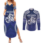 Bulldogs Rugby Custom Couples Matching Summer Maxi Dress and Long Sleeve Button Shirt Go Berries With Polynesian Style
