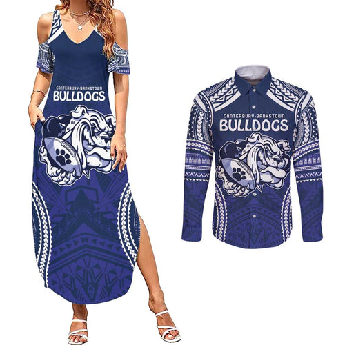 Bulldogs Rugby Custom Couples Matching Summer Maxi Dress and Long Sleeve Button Shirt Go Berries With Polynesian Style
