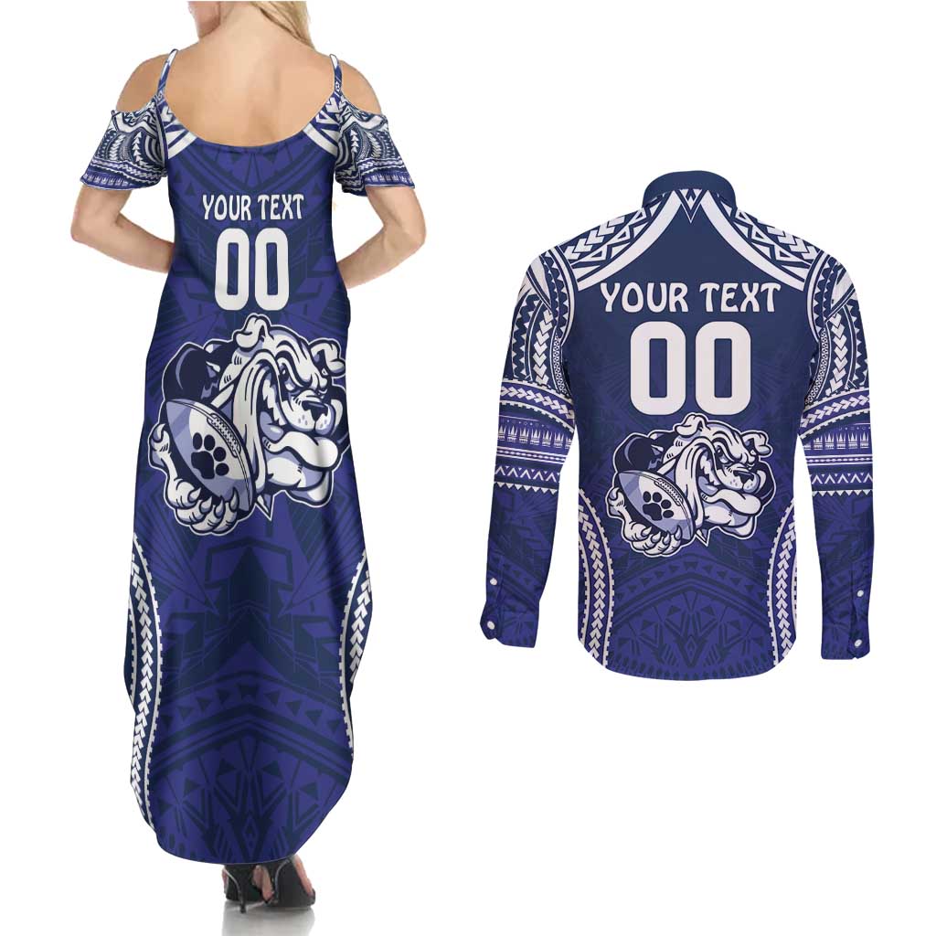 Bulldogs Rugby Custom Couples Matching Summer Maxi Dress and Long Sleeve Button Shirt Go Berries With Polynesian Style