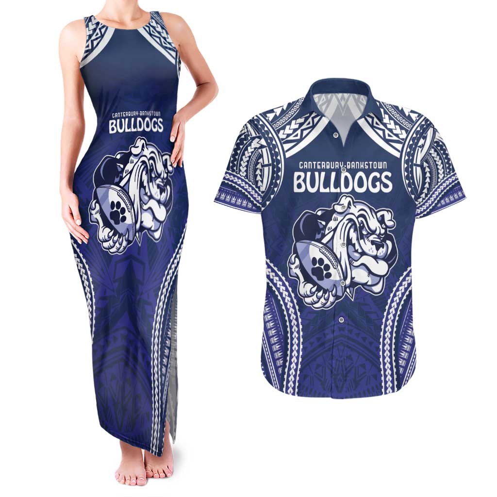 Bulldogs Rugby Custom Couples Matching Tank Maxi Dress and Hawaiian Shirt Go Berries With Polynesian Style