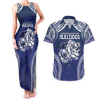 Bulldogs Rugby Custom Couples Matching Tank Maxi Dress and Hawaiian Shirt Go Berries With Polynesian Style