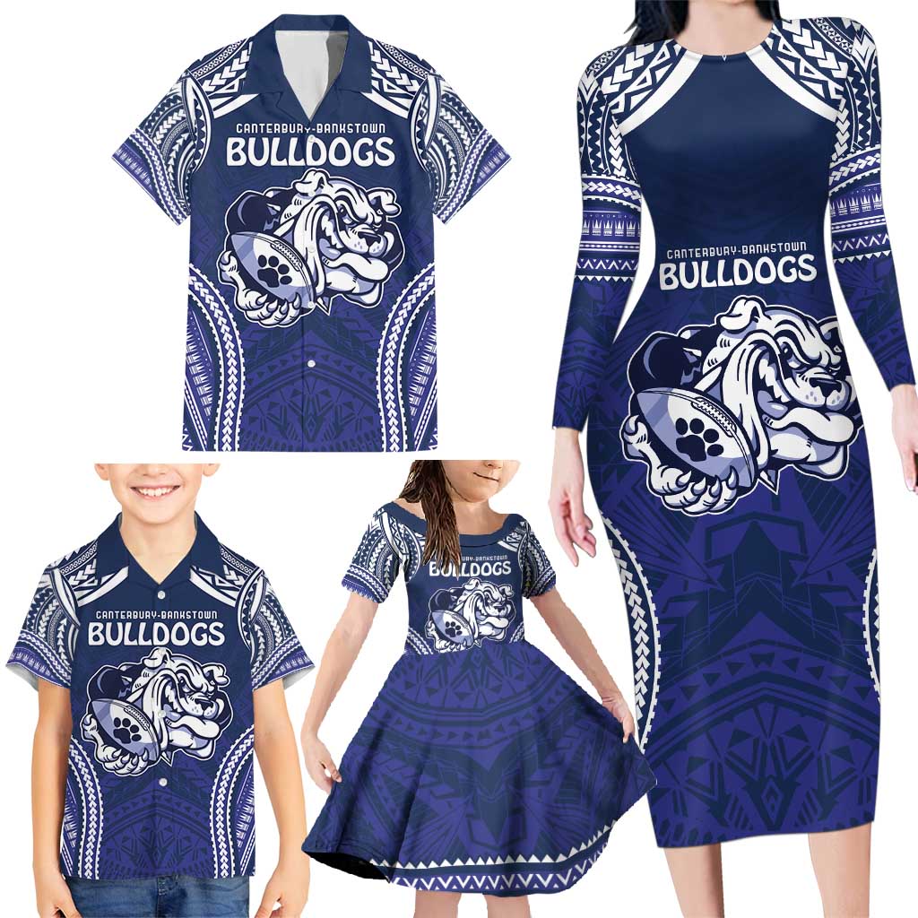 Bulldogs Rugby Custom Family Matching Long Sleeve Bodycon Dress and Hawaiian Shirt Go Berries With Polynesian Style