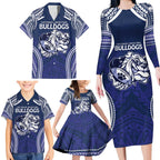 Bulldogs Rugby Custom Family Matching Long Sleeve Bodycon Dress and Hawaiian Shirt Go Berries With Polynesian Style