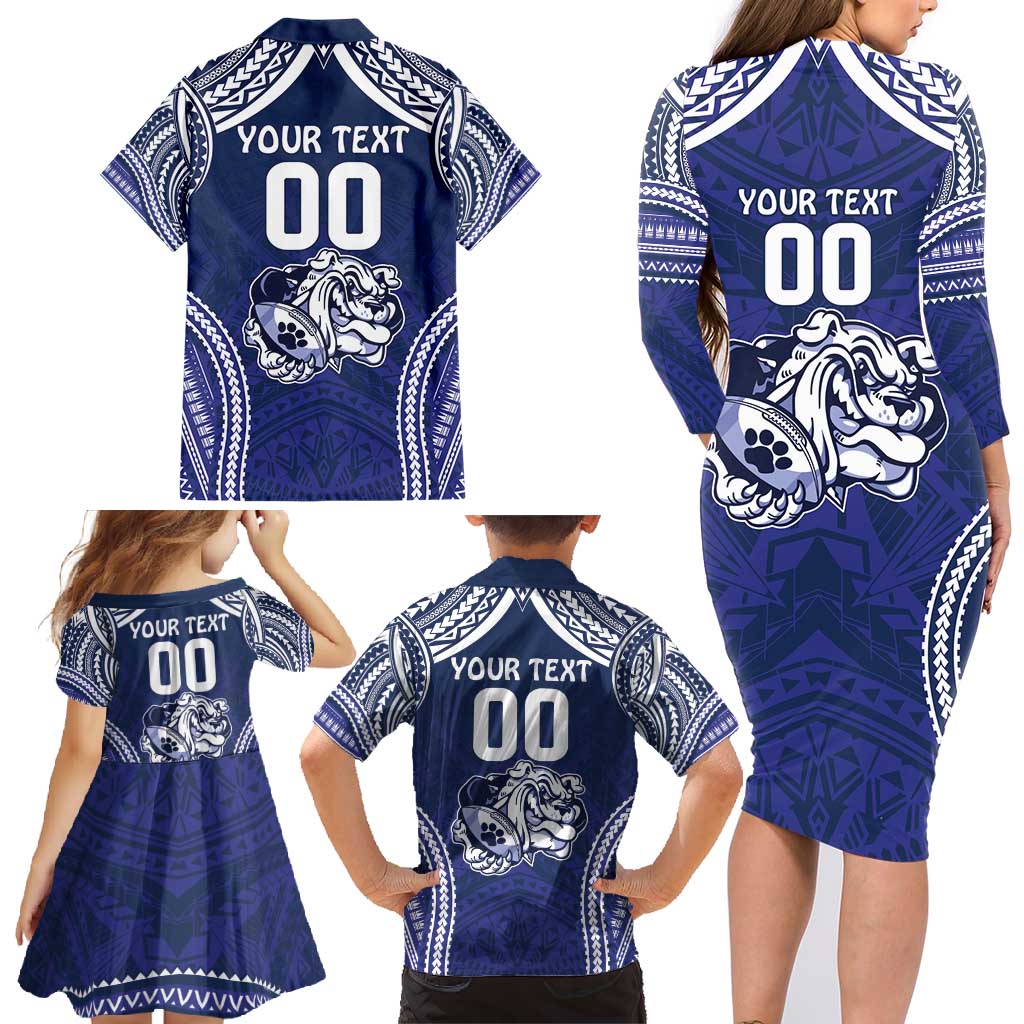 Bulldogs Rugby Custom Family Matching Long Sleeve Bodycon Dress and Hawaiian Shirt Go Berries With Polynesian Style