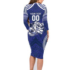 Bulldogs Rugby Custom Family Matching Long Sleeve Bodycon Dress and Hawaiian Shirt Go Berries With Polynesian Style