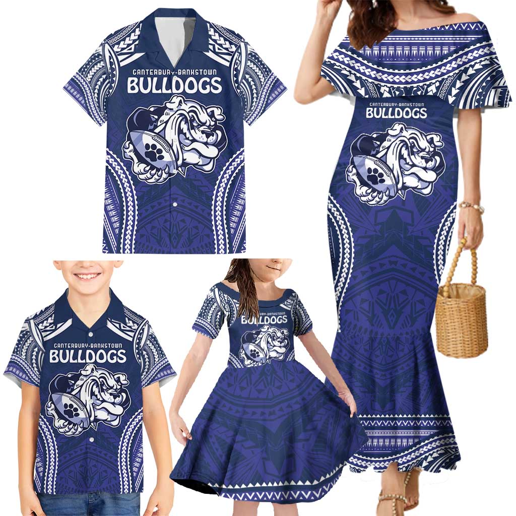 Bulldogs Rugby Custom Family Matching Mermaid Dress and Hawaiian Shirt Go Berries With Polynesian Style
