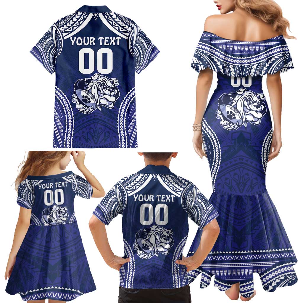 Bulldogs Rugby Custom Family Matching Mermaid Dress and Hawaiian Shirt Go Berries With Polynesian Style