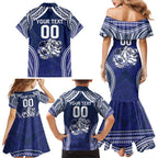 Bulldogs Rugby Custom Family Matching Mermaid Dress and Hawaiian Shirt Go Berries With Polynesian Style