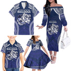 Bulldogs Rugby Custom Family Matching Off The Shoulder Long Sleeve Dress and Hawaiian Shirt Go Berries With Polynesian Style