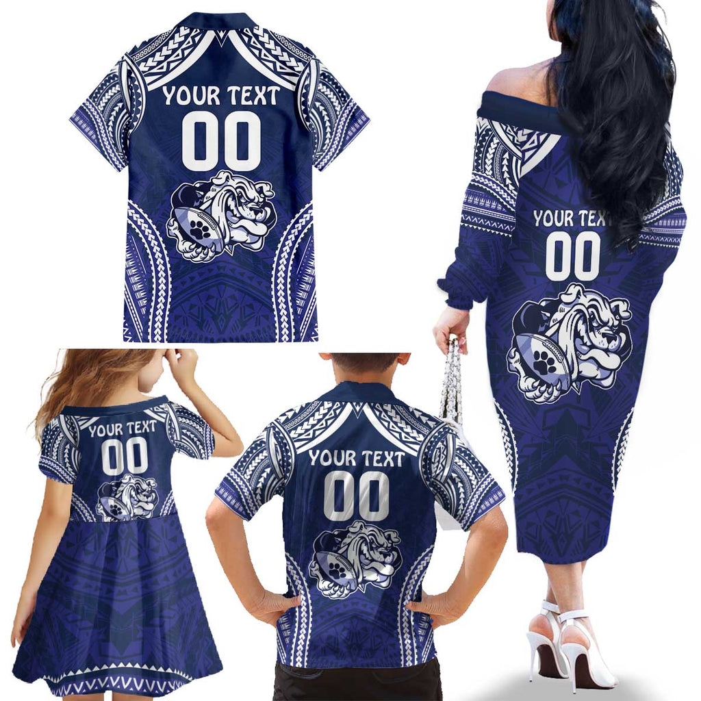 Bulldogs Rugby Custom Family Matching Off The Shoulder Long Sleeve Dress and Hawaiian Shirt Go Berries With Polynesian Style