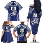 Bulldogs Rugby Custom Family Matching Off The Shoulder Long Sleeve Dress and Hawaiian Shirt Go Berries With Polynesian Style
