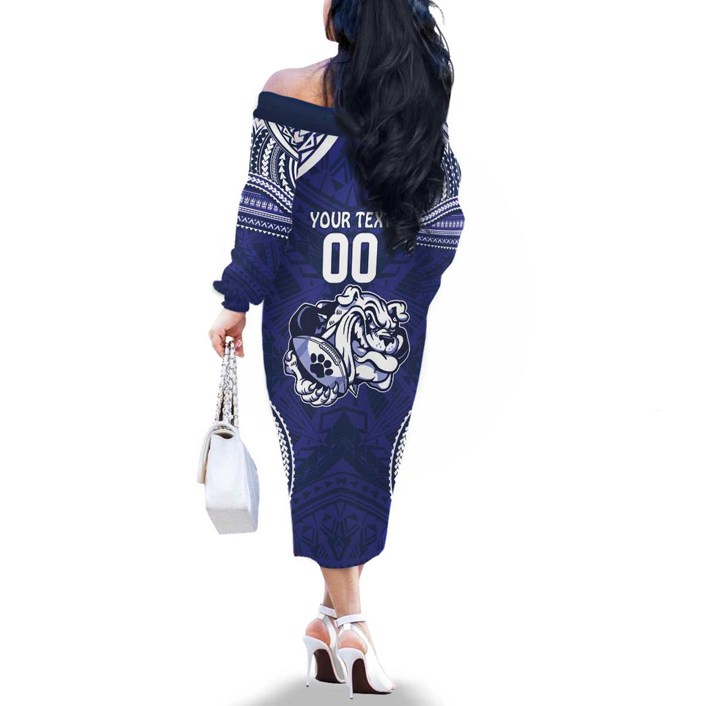 Bulldogs Rugby Custom Family Matching Off The Shoulder Long Sleeve Dress and Hawaiian Shirt Go Berries With Polynesian Style