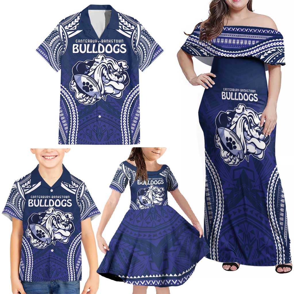 Bulldogs Rugby Custom Family Matching Off Shoulder Maxi Dress and Hawaiian Shirt Go Berries With Polynesian Style