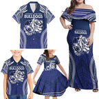 Bulldogs Rugby Custom Family Matching Off Shoulder Maxi Dress and Hawaiian Shirt Go Berries With Polynesian Style