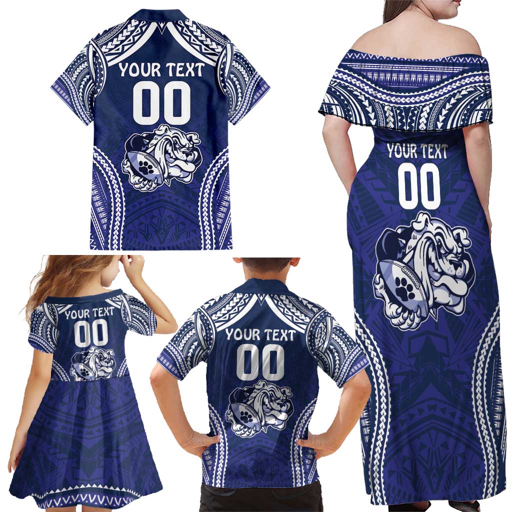 Bulldogs Rugby Custom Family Matching Off Shoulder Maxi Dress and Hawaiian Shirt Go Berries With Polynesian Style