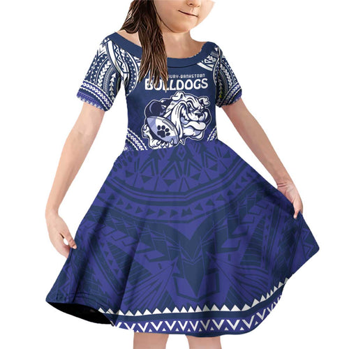Bulldogs Rugby Custom Family Matching Off Shoulder Short Dress and Hawaiian Shirt Go Berries With Polynesian Style