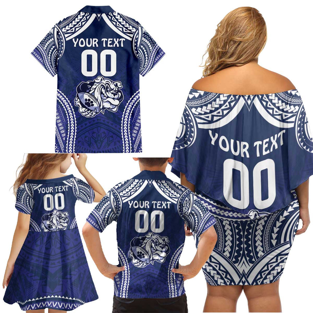 Bulldogs Rugby Custom Family Matching Off Shoulder Short Dress and Hawaiian Shirt Go Berries With Polynesian Style