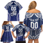 Bulldogs Rugby Custom Family Matching Off Shoulder Short Dress and Hawaiian Shirt Go Berries With Polynesian Style