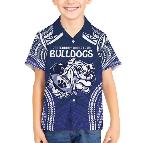 Bulldogs Rugby Custom Family Matching Off Shoulder Short Dress and Hawaiian Shirt Go Berries With Polynesian Style