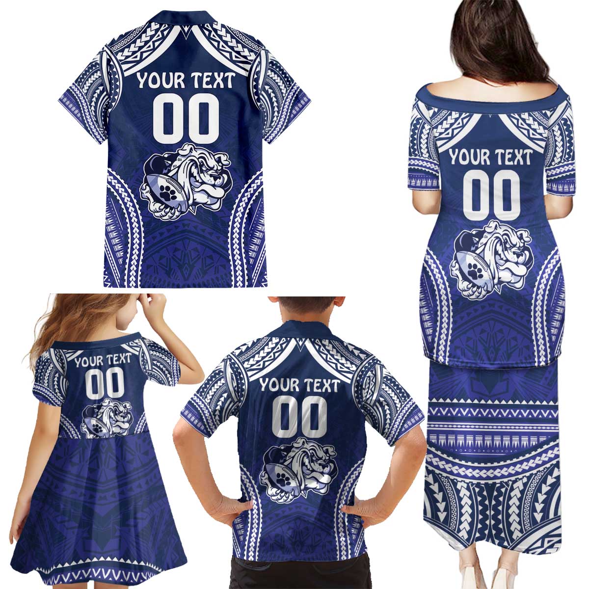 Bulldogs Rugby Custom Family Matching Puletasi and Hawaiian Shirt Go Berries With Polynesian Style