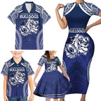 Bulldogs Rugby Custom Family Matching Short Sleeve Bodycon Dress and Hawaiian Shirt Go Berries With Polynesian Style