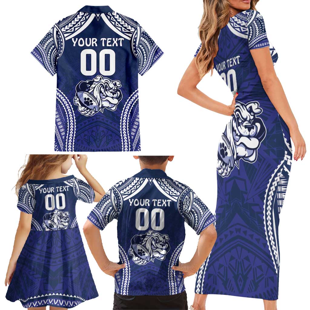 Bulldogs Rugby Custom Family Matching Short Sleeve Bodycon Dress and Hawaiian Shirt Go Berries With Polynesian Style