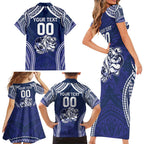 Bulldogs Rugby Custom Family Matching Short Sleeve Bodycon Dress and Hawaiian Shirt Go Berries With Polynesian Style