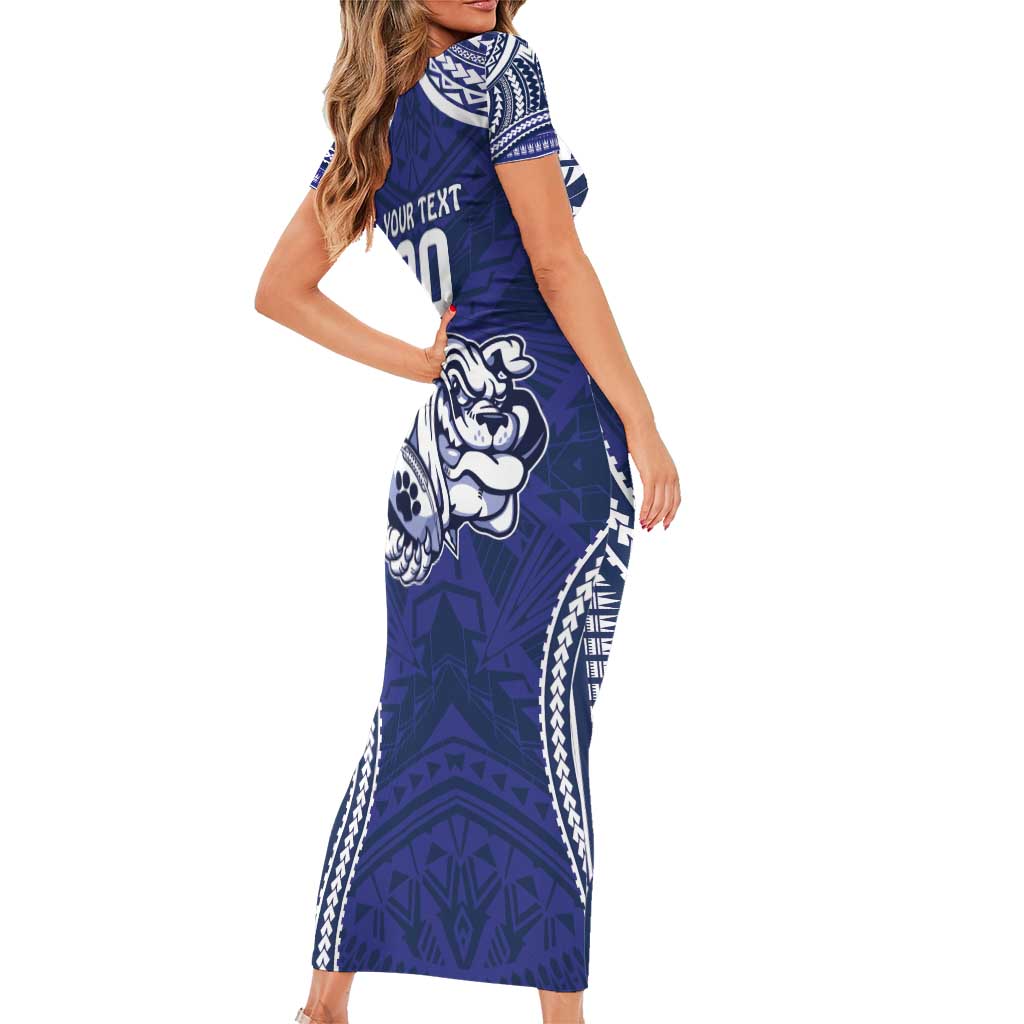 Bulldogs Rugby Custom Family Matching Short Sleeve Bodycon Dress and Hawaiian Shirt Go Berries With Polynesian Style