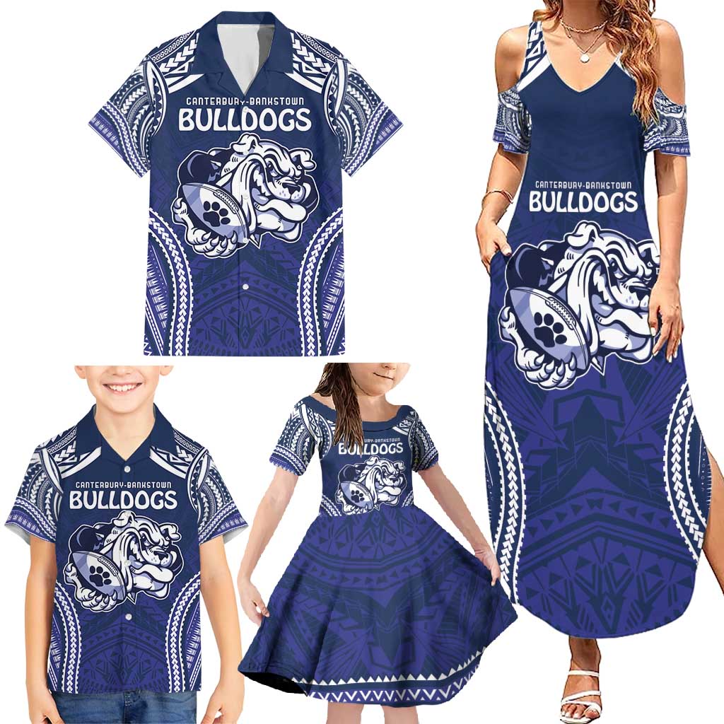 Bulldogs Rugby Custom Family Matching Summer Maxi Dress and Hawaiian Shirt Go Berries With Polynesian Style