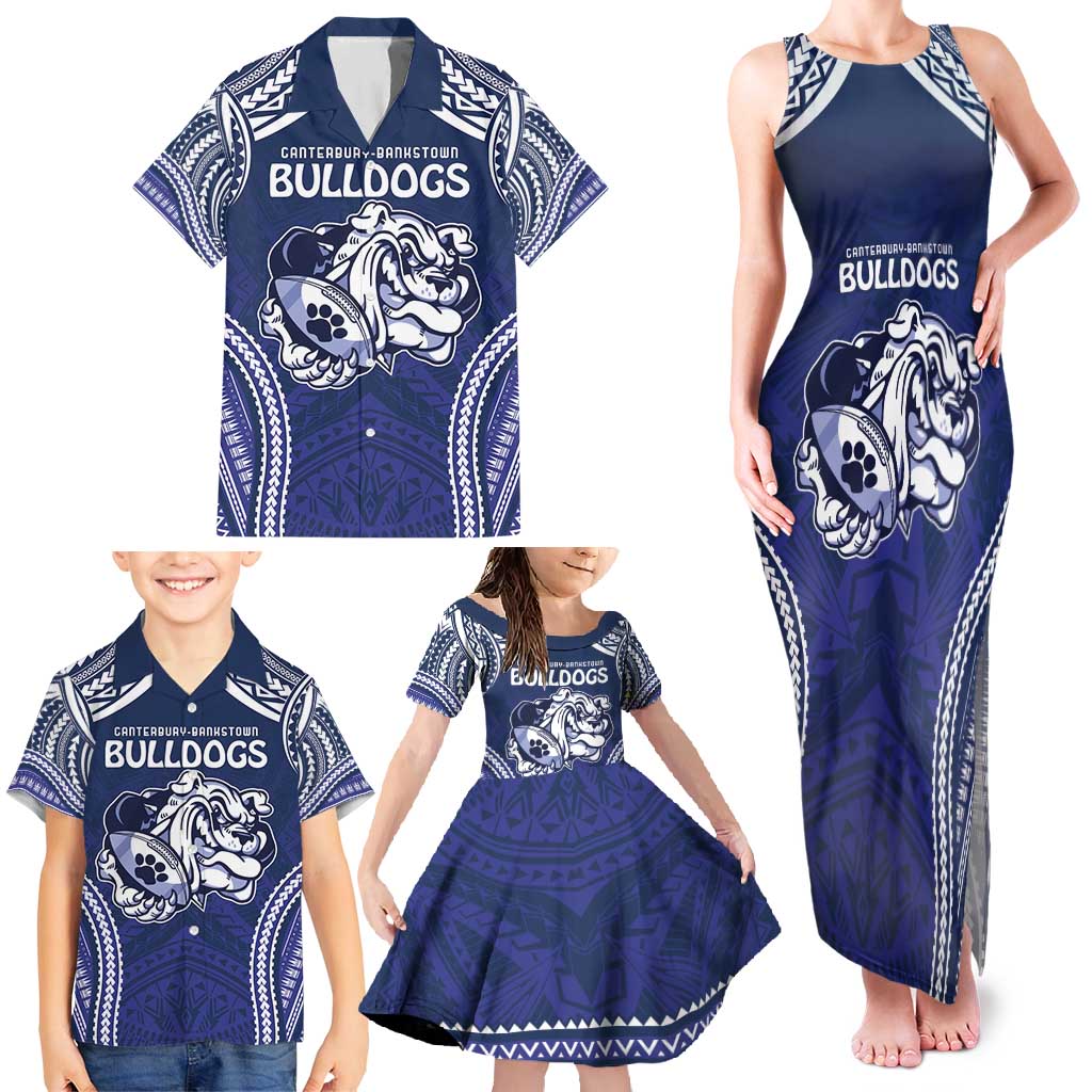 Bulldogs Rugby Custom Family Matching Tank Maxi Dress and Hawaiian Shirt Go Berries With Polynesian Style