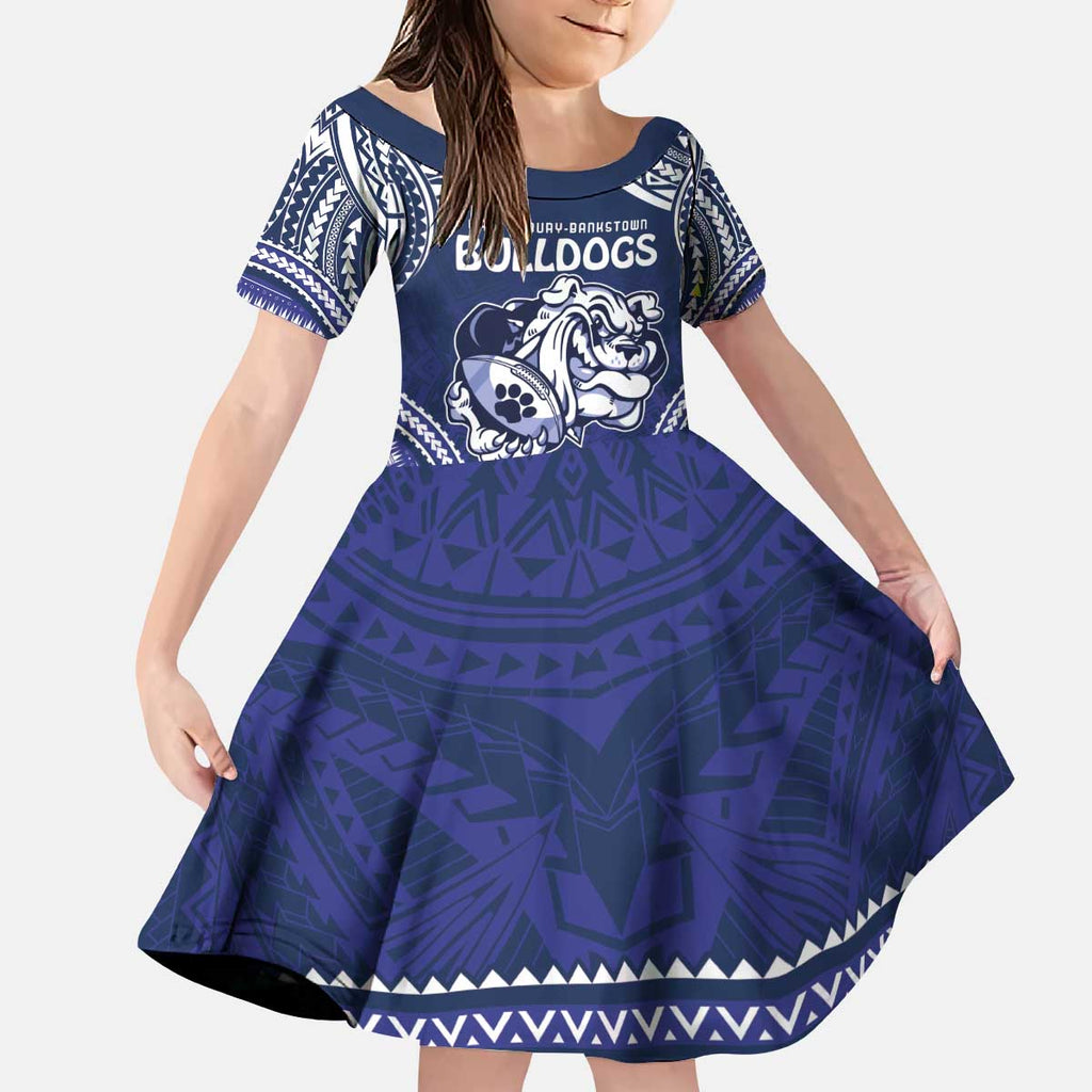 Bulldogs Rugby Custom Kid Short Sleeve Dress Go Berries With Polynesian Style