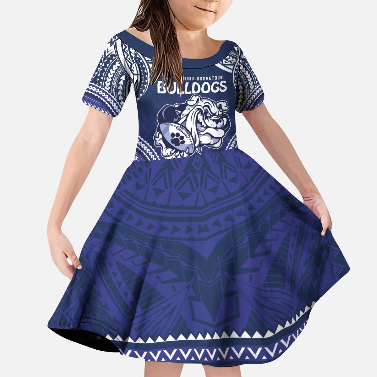 Bulldogs Rugby Custom Kid Short Sleeve Dress Go Berries With Polynesian Style