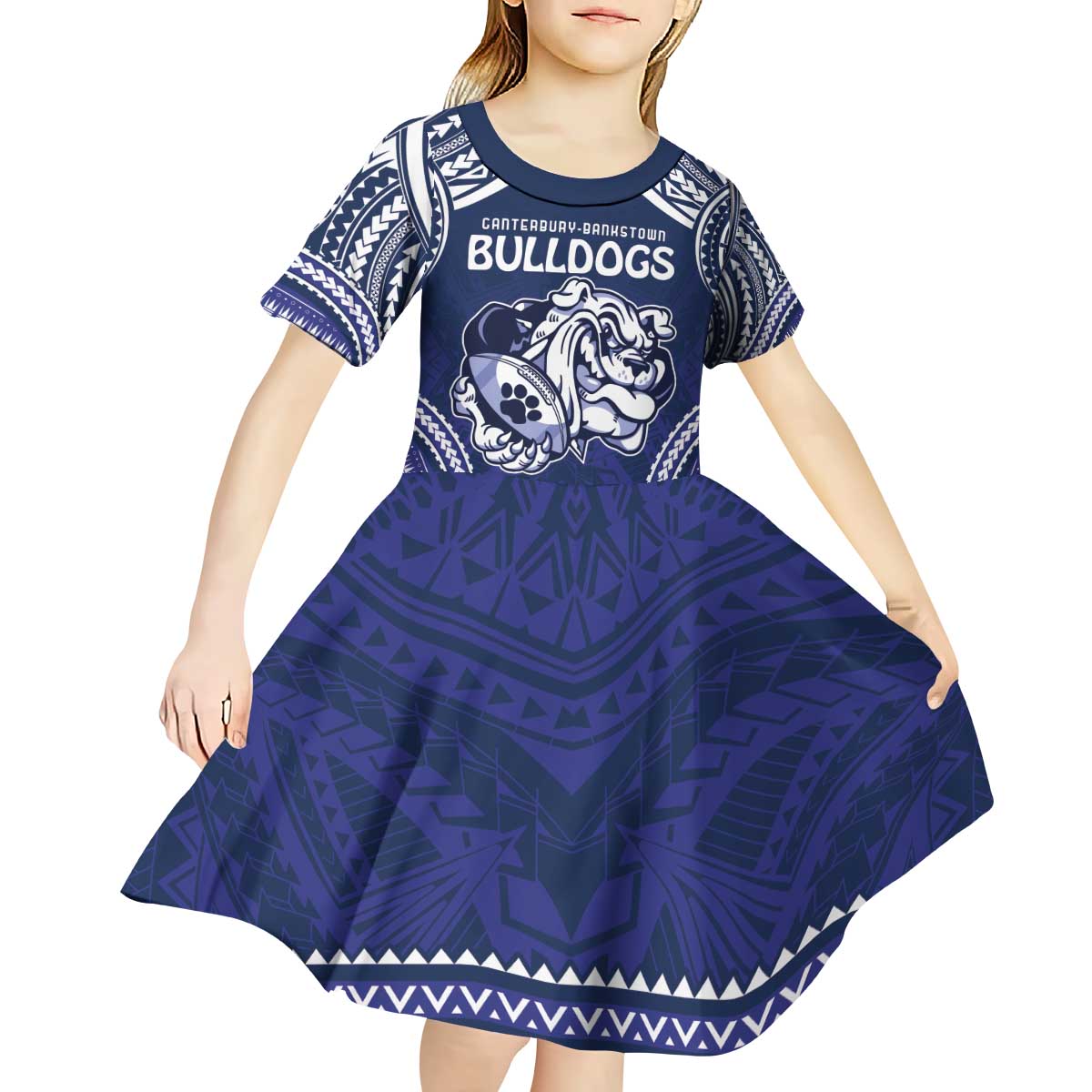Bulldogs Rugby Custom Kid Short Sleeve Dress Go Berries With Polynesian Style
