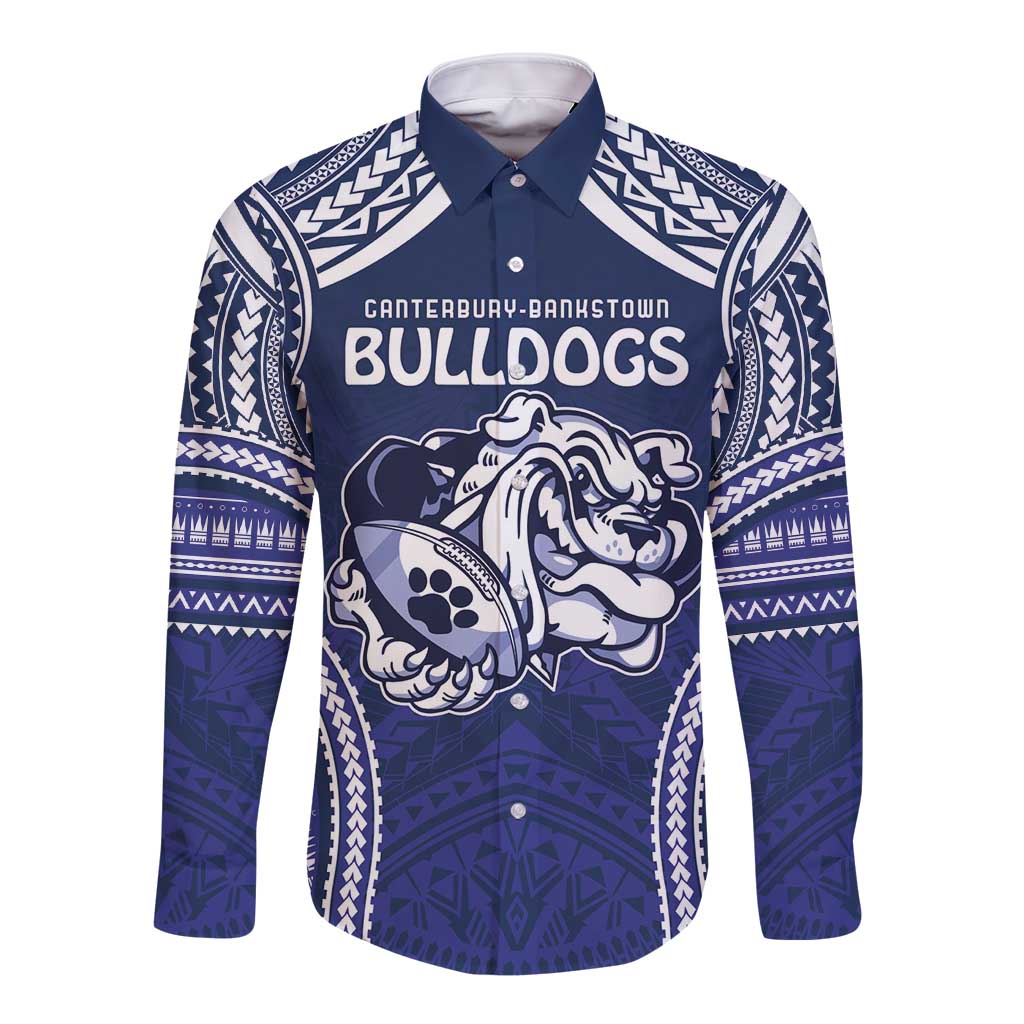Bulldogs Rugby Custom Long Sleeve Button Shirt Go Berries With Polynesian Style