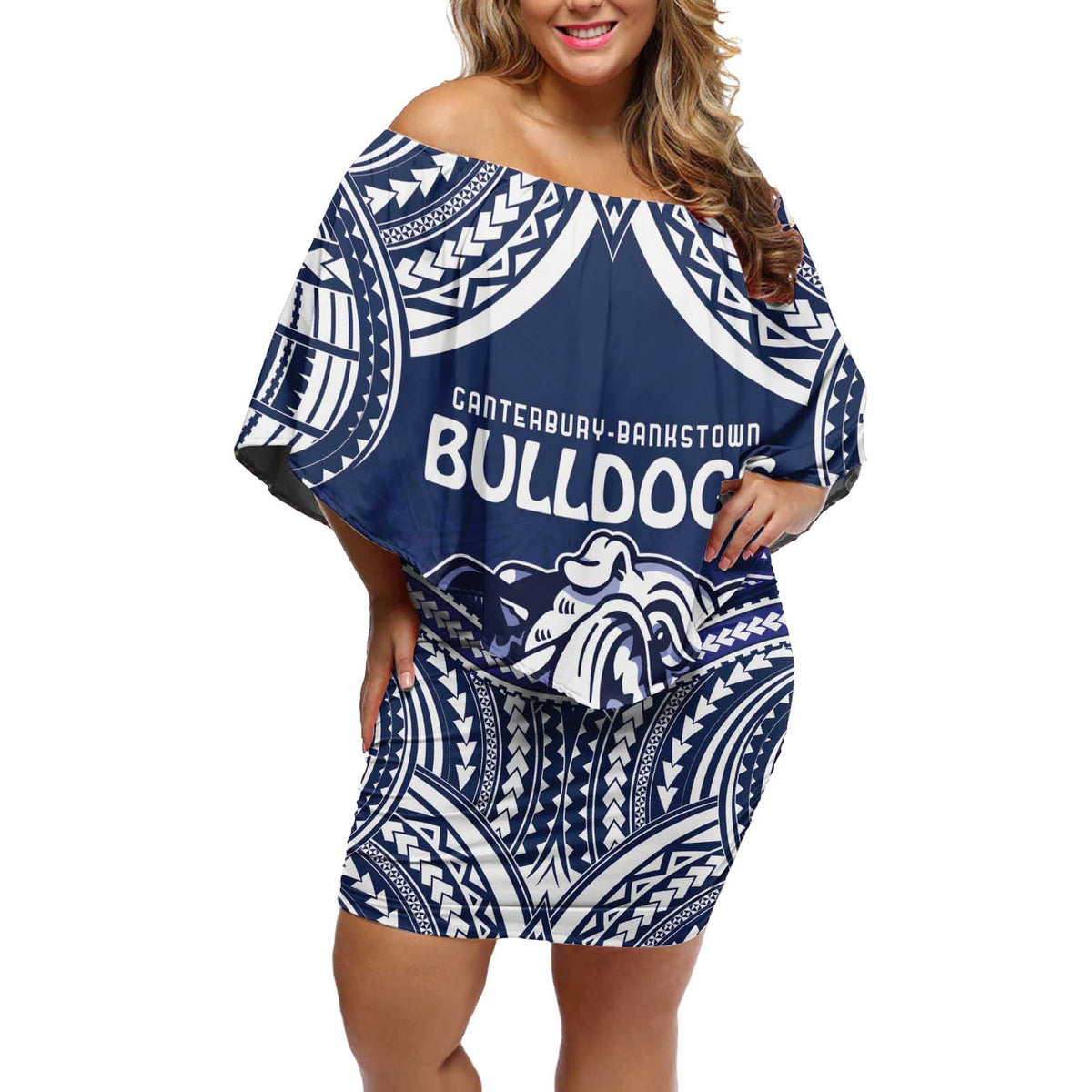 Bulldogs Rugby Custom Off Shoulder Short Dress Go Berries With Polynesian Style