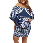 Bulldogs Rugby Custom Off Shoulder Short Dress Go Berries With Polynesian Style